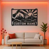 Personalized Excavator Metal Wall Art with Construction Skyline