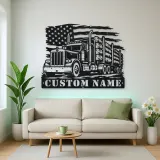 Personalized Logging Semi Truck Metal Wall Art with American Flag