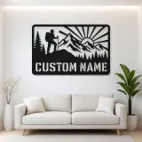 Personalized Mountain Hiker Metal Wall Art with Sunrise