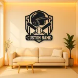 Personalized Baseball Helmet Crossed Bats Shield Metal Wall Art