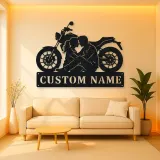 Personalized Seated Couple and Motorcycle Metal Wall Art