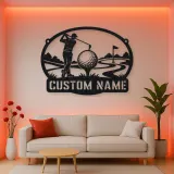 Personalized Golfer Metal Wall Art with Fairway Scene