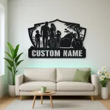 Personalized Family of Four Motorcycle Landscape Metal Wall Art