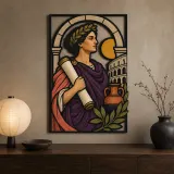 Classical Roman Scholar with Scroll and Colosseum Colorful Metal Wall Art
