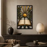 Open Bible with Olive Branches and Radiant Sun Colorful Metal Wall Art