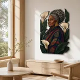 Elderly Black Woman with White Calla Lilies Colorful Metal Wall Art