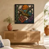 Sea Turtle Swimming through Colorful Coral Reef Metal Wall Art