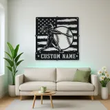 Personalized Softball Batter Distressed American Flag Metal Wall Art