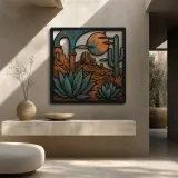 Mid Century Desert Arch with Agave and Cactus Colorful Metal Wall Art