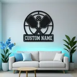 Personalized Pickleball Paddle Metal Wall Art with Court Lines