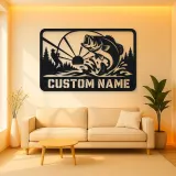 Personalized Bass Fishing Metal Wall Art with Fisherman