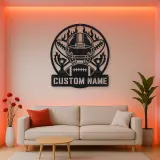 Personalized Football Helmet Trophy Flame Metal Wall Art