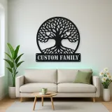Personalized Family Tree Metal Wall Art with Heart Details