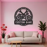 Personalized Cafe Racer Motorcycle Wrench Gear Metal Wall Art