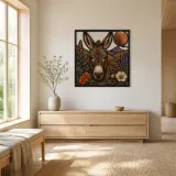 Donkey with Mountain Wildflowers and Copper Moon Colorful Metal Wall Art