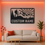Personalized Mountain Hiker Metal Wall Art with Sunrise