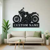 Personalized Seated Couple and Motorcycle Metal Wall Art