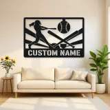 Personalized Softball Player Metal Wall Art with Crossed Bats