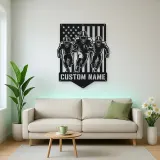 Personalized Three Football Players Flag Metal Wall Art