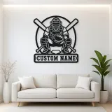 Personalized Baseball Catcher Crossed Bats Metal Wall Art