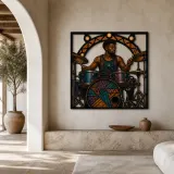 Black Drummer Performing in Colorful Art Deco Style Metal Wall Decor