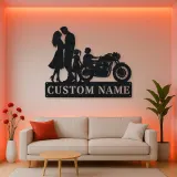 Personalized Classic Motorcycle Family of Four Metal Wall Art