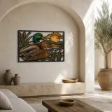 Mallard Duck Pair over Peaceful Marsh Colorful Metal Wall Art