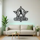 Personalized Baseball Batter Star Badge Metal Wall Art