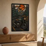 Classic Motorcycle on Winding Mountain Road Colorful Metal Wall Art
