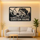 Personalized Bass Fishing Metal Wall Art with Fisherman