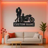 Personalized Cafe Racer Family of Three Metal Wall Art