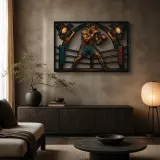 Boxing Champion Training inside the Ring Colorful Metal Wall Art