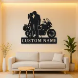 Personalized Helmet Couple and Touring Motorcycle Metal Wall Art
