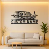 Personalized Side View Ambulance Heartbeat Metal Wall Art
