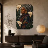 Elderly Black Woman with White Calla Lilies Colorful Metal Wall Art