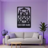 Personalized Firefighter Crest Metal Wall Art with Axes