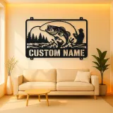 Personalized Fisherman and Bass Metal Wall Art