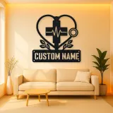 Personalized Medical Heart Metal Wall Art with Stethoscope