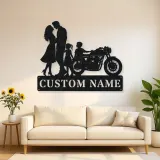 Personalized Classic Motorcycle Family of Four Metal Wall Art