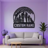 Personalized Family of Four Dog and Motorcycle Metal Wall Art