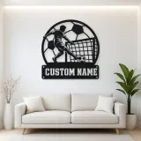 Personalized Soccer Player Metal Wall Art with Goal Scene