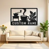 Personalized Coffee Station Metal Wall Art with Grinder