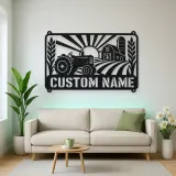 Personalized Vintage Tractor Metal Wall Art with Farm Scene