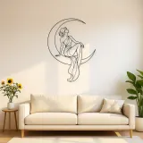 Cartel de metal mujer luna creciente | Decoración mural mujer celestial
