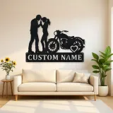 Personalized Vintage Motorcycle Couple Metal Wall Art with Heart