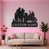 Personalized Adventure Motorcycle Mountain Family Metal Wall Art