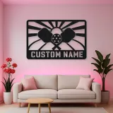 Personalized Pickleball Paddle Metal Wall Art with Sunrise