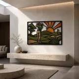 Golfer Teeing Off on Rolling Green Course Colorful Metal Wall Art