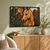 Palomino Horse with Cactus and Desert Moon Colorful Metal Wall Art