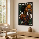 Afro Jazz Singer with Vintage Microphone and Sun Colorful Metal Wall Art
